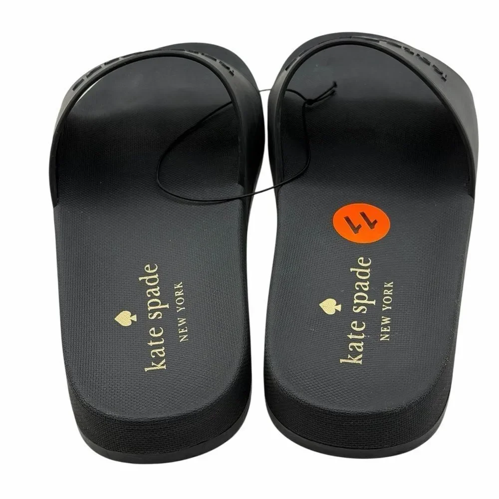 NWT Kate Spade Black Logo Slide Sandals Size 11